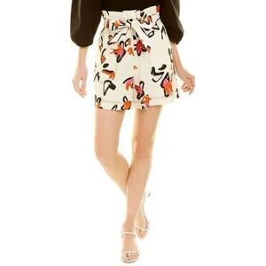 Tanya Taylor Floral Paperbag Waist Shorts Linen Blend Size 6 High Waist